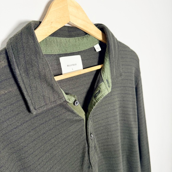 Billy Reid Stripped Cotton Long Sleeve Polo Henley Shirt Sz Large - Picture 5 of 11